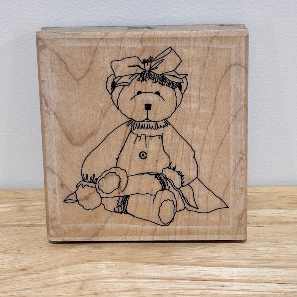 Effie Glitzfinger Wooden Stamp Country Folk Art‎ Bear 4 inch